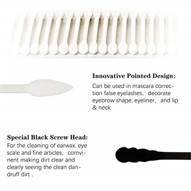 Cotton Swabs, 300Pcs Cotton Buds Double Head 100% Cotton White and Black Natural Paper Sticks Multility Makeup and Cleaning Sterile Sticks
