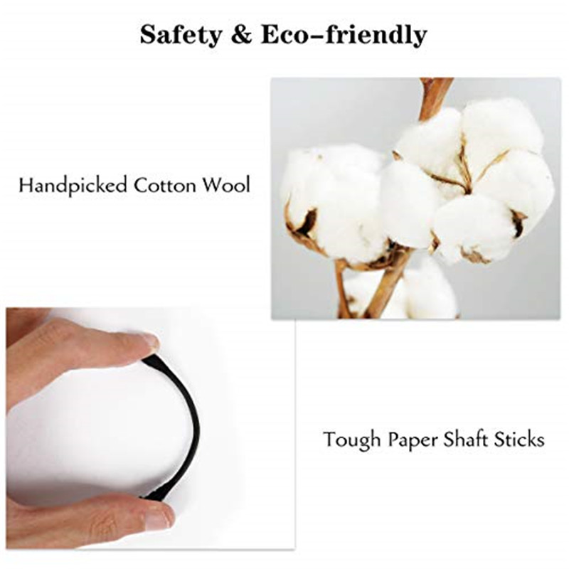 Cotton Swabs, 300Pcs Cotton Buds Double Head 100% Cotton White and Black Natural Paper Sticks Multility Makeup and Cleaning Sterile Sticks