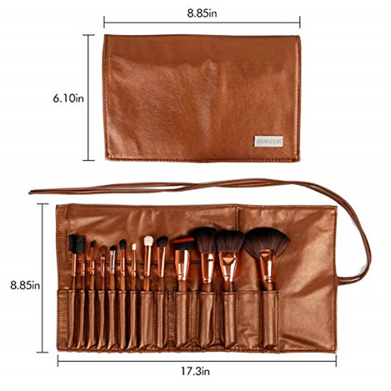 BEALUXUR 13τεμ βούρτσες μακιγιάζ με δερμάτινη τσάντα Premium συνθετικό καλλυντικό σετ βουρτσών Σετ βούρτσας φιλικό προς το περιβάλλον