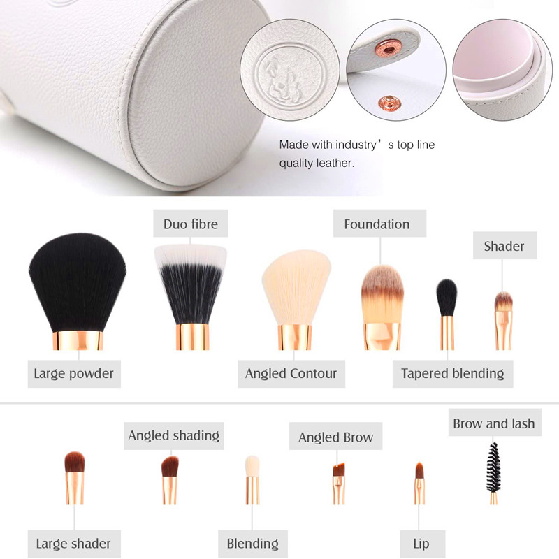 BEALUXUR Travel makeup Brush Set White 12pcs makeup Brushs Premium Synthetic Hair Professional Foundation Powder Contour Blush Cosmetic Eye Brush Set with holder for Valentines Gifts