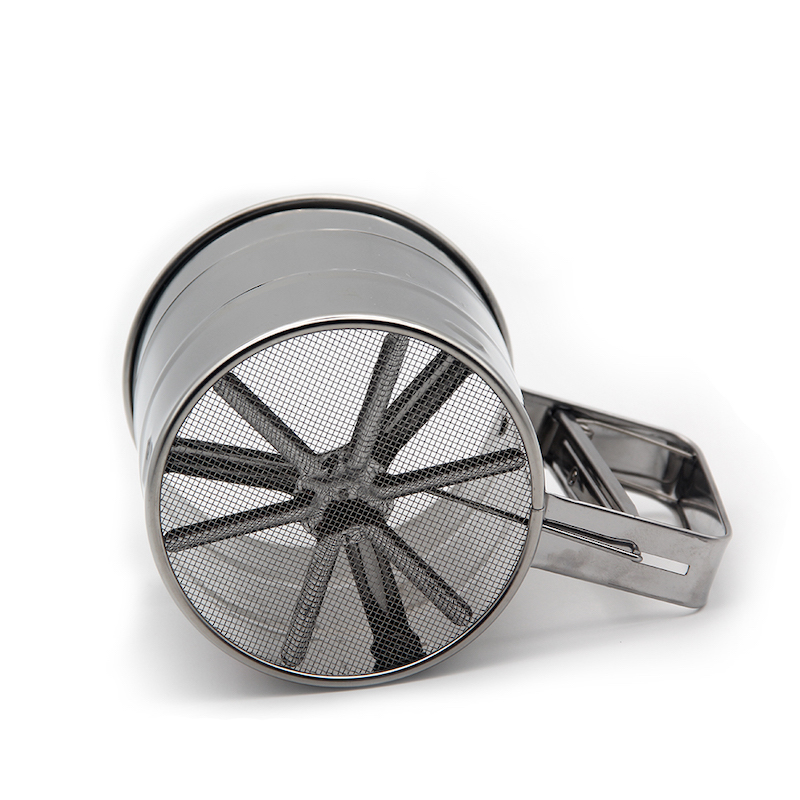 Εργαλείο ψησίματος με κλίμακα μέτρησης αλεύρι ζάχαρη άχνη από ανοξείδωτο ατσάλι Shaker Sieve Cup Mesh Crank Flour Sifter