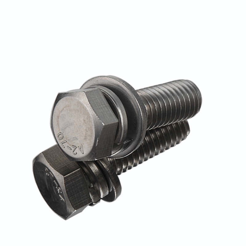 304 ανοξείδωτο ατσάλι εξάγωνο τριπλό Συνδυασμένη βίδα με επίπεδη ροδέλα και ροδέλα ελατηρίου