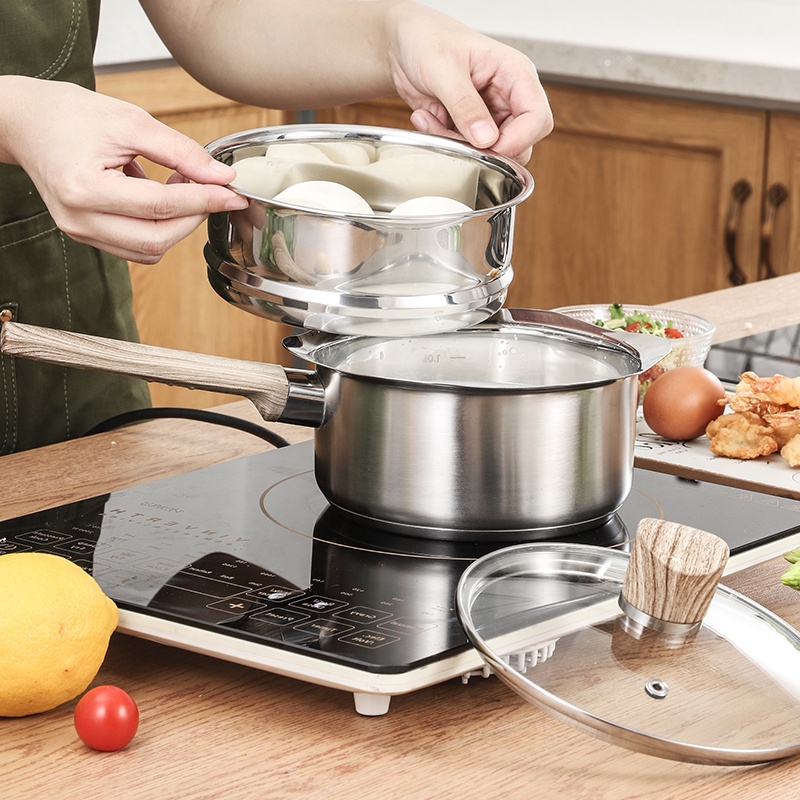 Μορφή αλεύρου 2 στρώσεις γάλακτος από ανοξείδωτο χάλυβα με λαβή και καπάκι