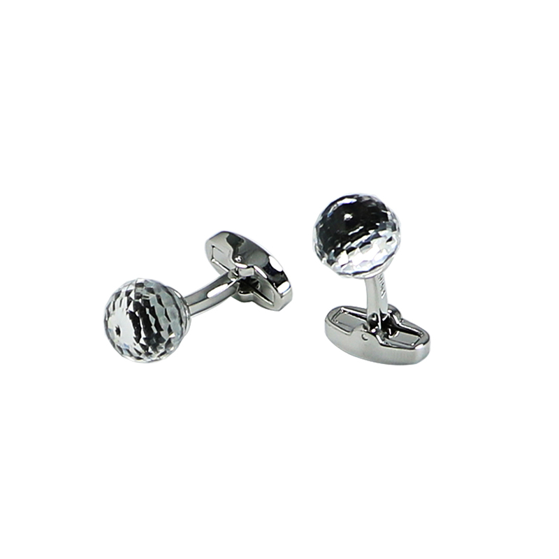 Crystal Round Facet Ball Silver Mens Cuff Links