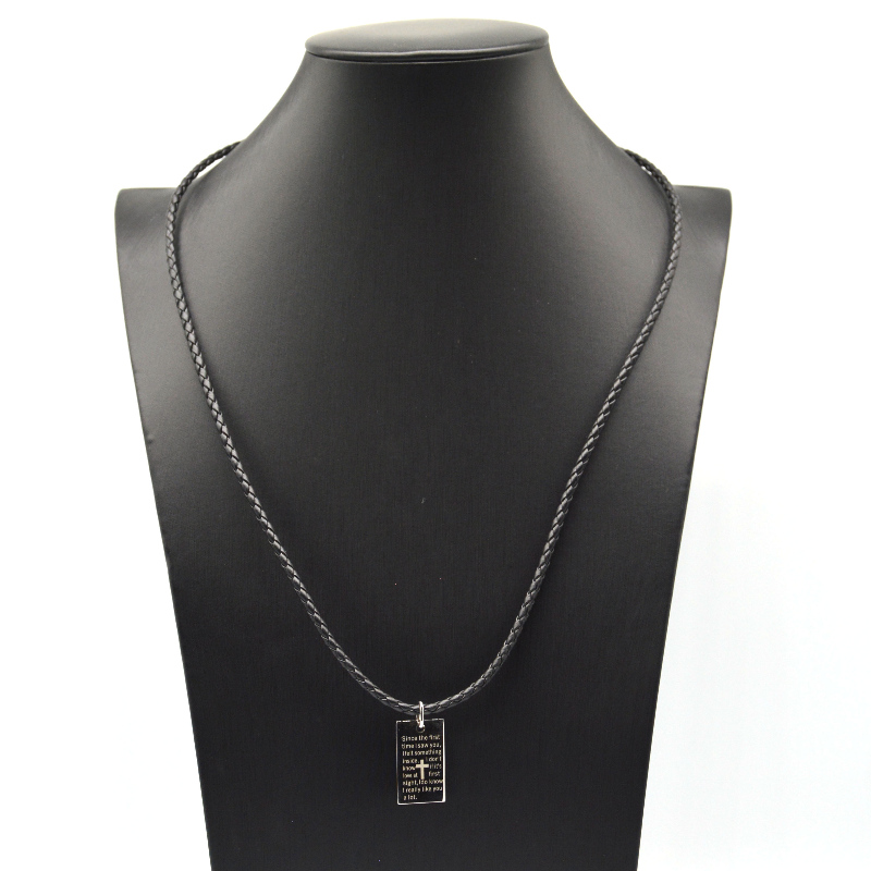 Κολιέ από σχοινί από δέρμα από ανοξείδωτο ατσάλι με κολιέ rfbnck0088