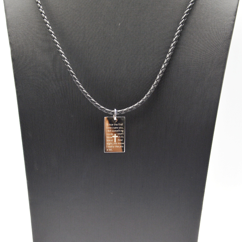 Κολιέ από σχοινί από δέρμα από ανοξείδωτο ατσάλι με κολιέ rfbnck0088