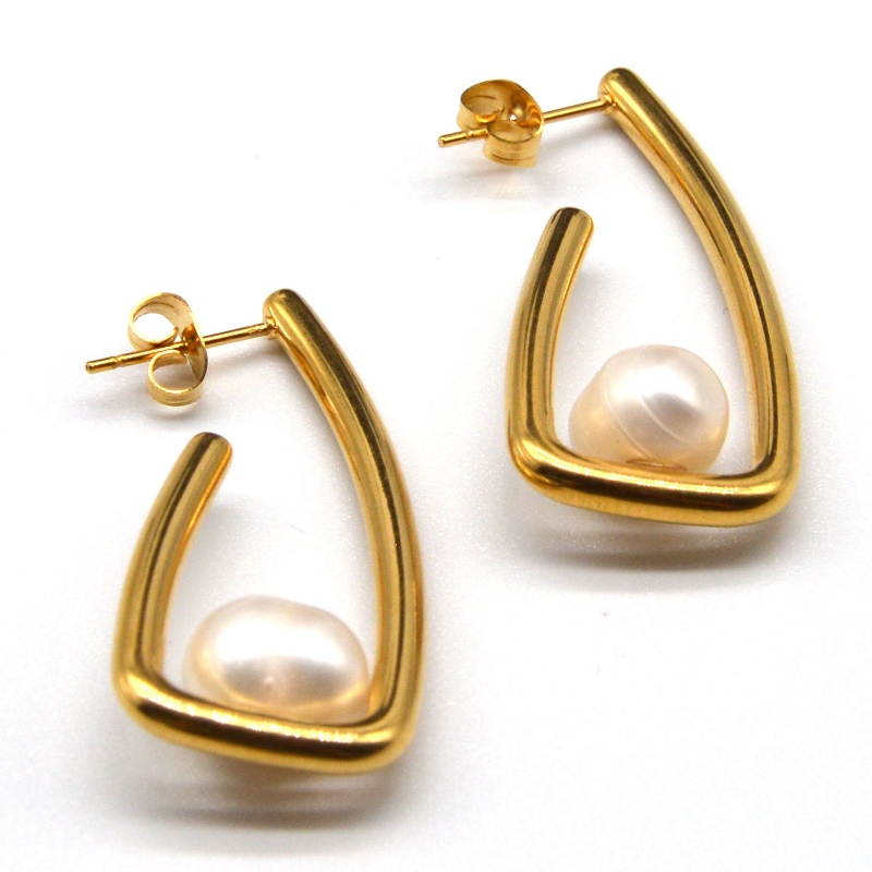 Περλ σκουλαρίκια από ανοξείδωτο ατσάλι, κοσμήματα μόδας, κοσμήματα μόδας, μαργαριταρένια πετράδια