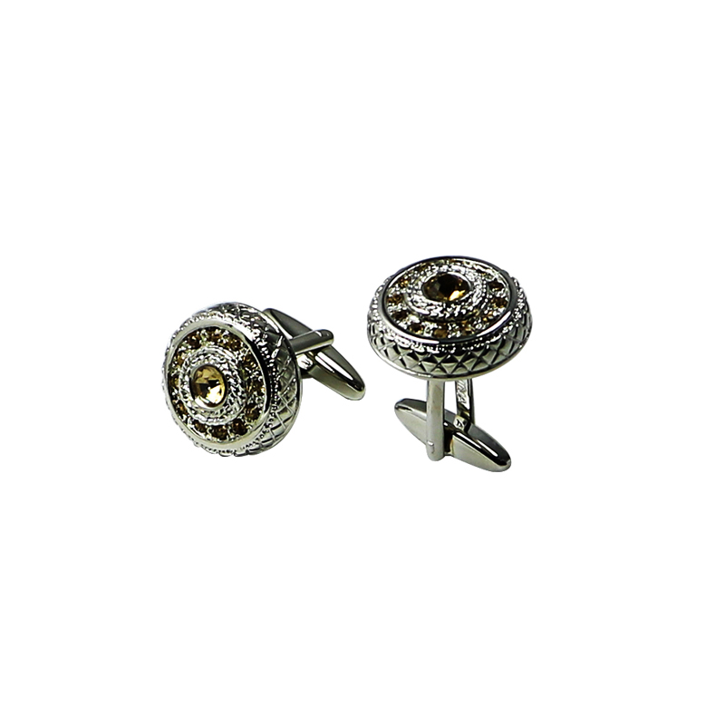 Vintage Round Cuff Links with Champagne Crystal