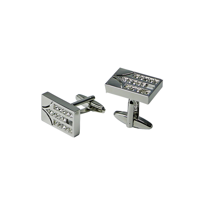 Mens Silvertone Recamble with Crystal Rhinestone Cuff Links