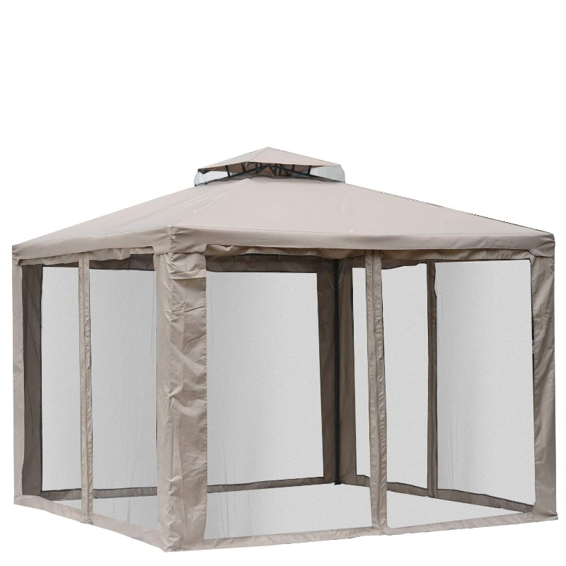 10-8217· x 10 8217· Patio Gazeebo Pavilion Canopy Tent, 2-Tier Soft Top with Netting Mesh Sidewalls, Taupe