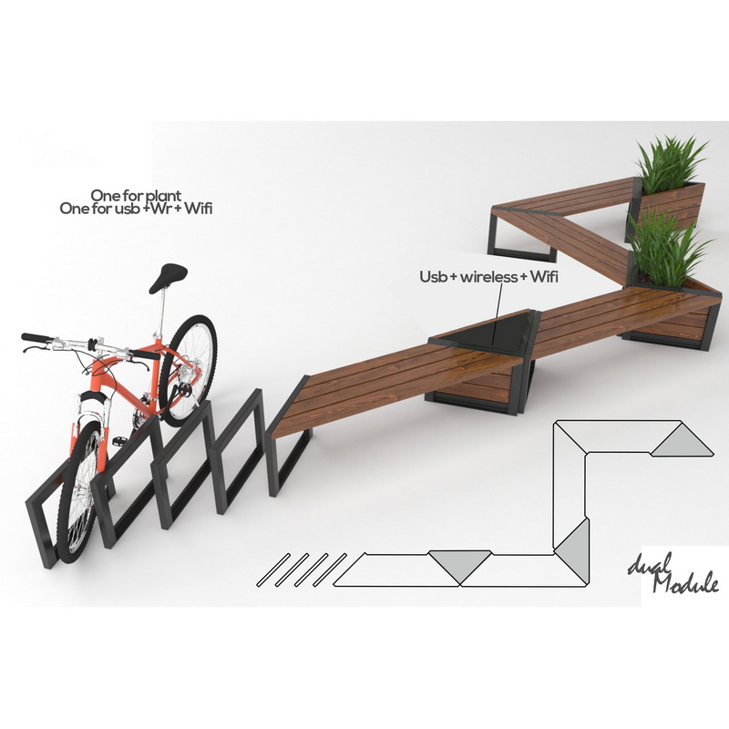 Προσαρμοσμένο στυλ Smart Solar Panle Bench για φόρτιση κινητού τηλεφώνου σε εξωτερικούς χώρους