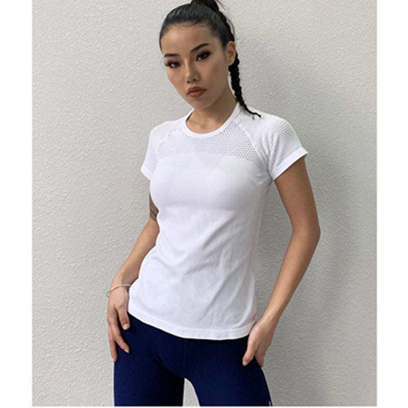 Κοίλο σκαλιστό σχέδιο, αναπνεύσιμη μπλούζα με προπόνηση λεπτή γιόγκα με κοντό μανίκι