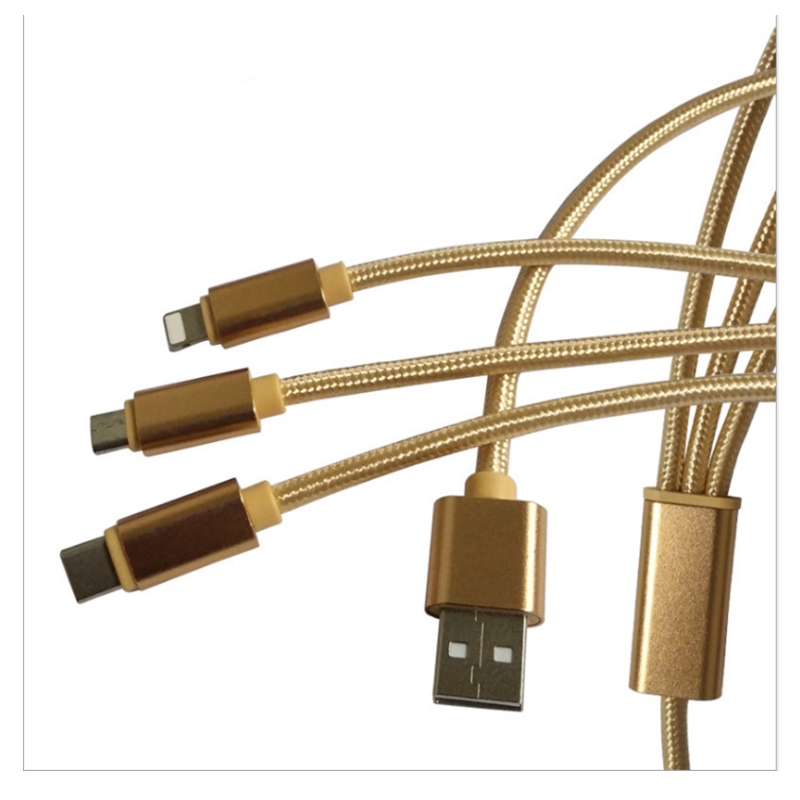 Γραμμή δεδομένων κινητής τηλεφωνίας 2A ριγέ νάιλον πλεξούδα κυλίνδρου τριών σε ένα ασφαλή γραμμή ταχείας φόρτισης δεδομένων