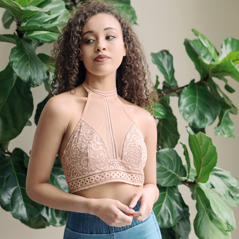 GA-5502 Υψηλό λαιμό Bralette Mesh Choker Bra Μόδα δαντέλα Camisole κορυφή