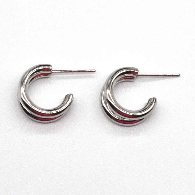 Χοντρά ασημένια σκουλαρίκια διπλό δαχτυλίδι C ρετρό γεωμετρικό μεταλλικό ροκ πανκ στρογγυλό κύκλο κρεμαστά σκουλαρίκια για γυνα...