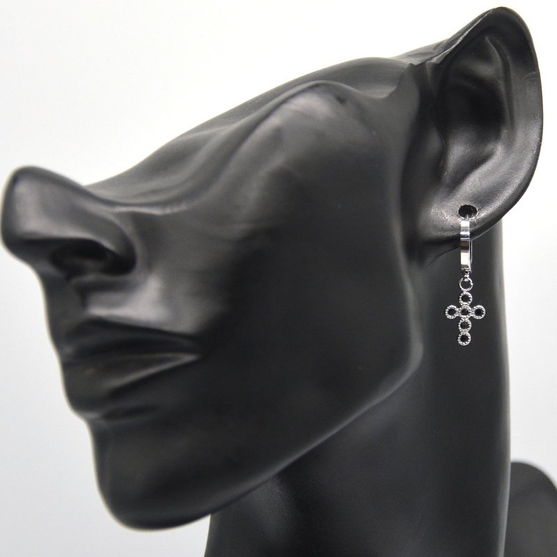 Ασημένια σκουλαρίκια κυβικά ζιρκονία καρφιά ρύθμιση μικρών κύκλων σκουλαρίκια που κρέμονται σταυρό unisex Κίνα Ruifanbao κοσμήματα επε...