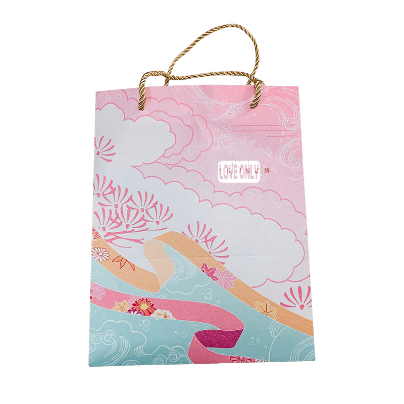 Pink Gift Bags with Golden Handles Kraft Paper Bags Party Bags