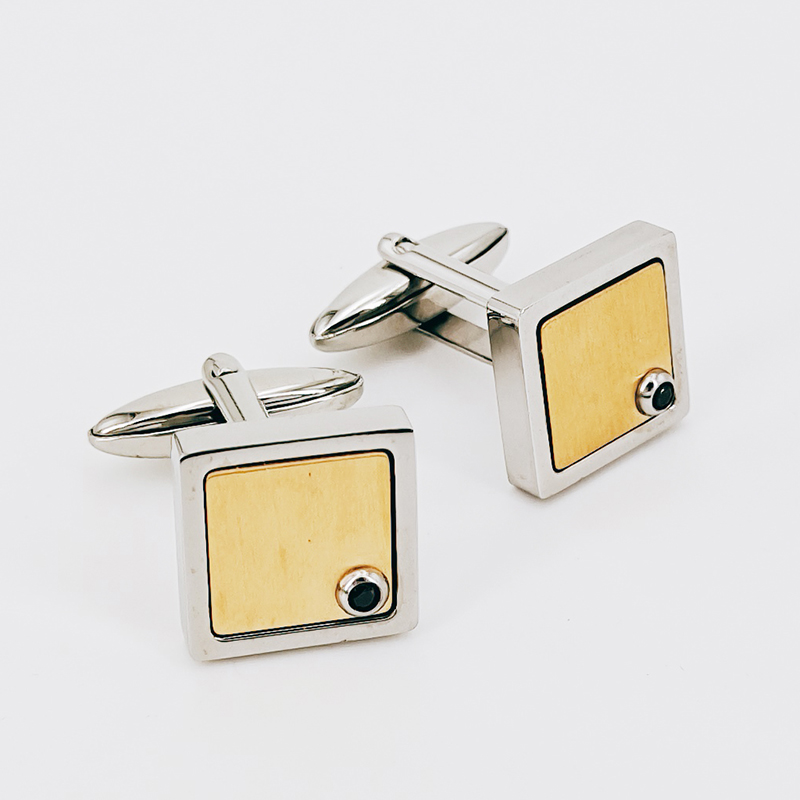 Ανδρικά δύο τόνων από επιχρυσωμένο ανοξείδωτο ατσάλι μανικετόκουμπα Μαύρο CZ Stone