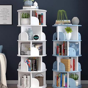 TMJ-2050 Προσαρμοσμένο Modern Home Wood White Revoving Storage Holders Racks Rotating Book Shelf