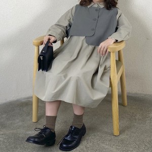 Χαλαρός σχεδιασμός Minimalist Stylist Casual Solid color Τυπωμένο χρώμα βαμβακιού και λινό υπερμεγέθη προσαρμοσμένο μοντέλο 19530Shirt Dresses+ Waistcoat