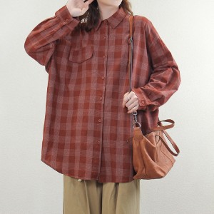 Χαλαρός σχεδιασμός Minimalist Stilish Casual Solid color Striped Ocked overzed vox 17799 Loose Checked Shirt