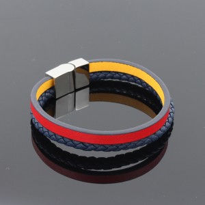 Μόδα Δερμάτινα Κοσμήματα Γνήσιο Δερμάτινο Βραχιόλι Muti-Layer Braided Leather Bangle από ανοξείδωτο ατσάλι