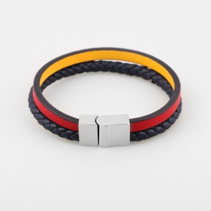 Μόδα Δερμάτινα Κοσμήματα Γνήσιο Δερμάτινο Βραχιόλι Muti-Layer Braided Leather Bangle από ανοξείδωτο ατσάλι