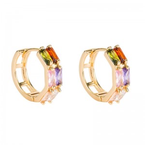 Διασυνοριακή πηγή εξωτερικού εμπορίου γεωμετρική διπλή σειρά ζιργκόν σκουλαρίκια θηλυκό χαλκό μικρο-ένθετο χρώμα ζιρκονίου hip ho...