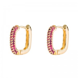 Σειρά ουράνιου τόξου Ευρωπαϊκό και αμερικανικό στυλ γυναικεία σκουλαρίκια γεωμετρική χαλκό χρυσό μικρο-ένθετο πολύχρωμο Zircon hip-h...