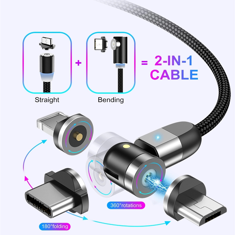 2ο ΓΕΝ 540 Περιστροφή Micro USB Τύπος C Μαγνητικό καλώδιο φόρτισης Νάιλον πλεγμένο μαγνητικό καλώδιο USB χρέωσης