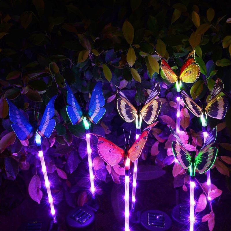 Πολύχρωμο αλλαγή LED κήπο ηλιακών φώτων οπτικών ινών πεταλούδα διακοσμητικά φώτα κήπου ηλιακού κράτους φώτα