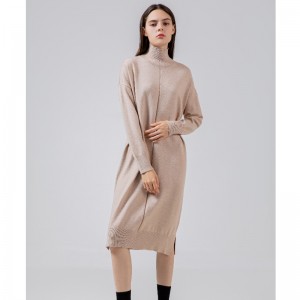 Μόδα τάση αναψυχή Τζόκερ Βασικά πλεκτά φόρεμα με ψηλό λαιμό 68033#