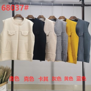 Μοντέρνα τάση casual ευέλικτη πλεκτά ψευδή τσέπη γιλέκο 68037#