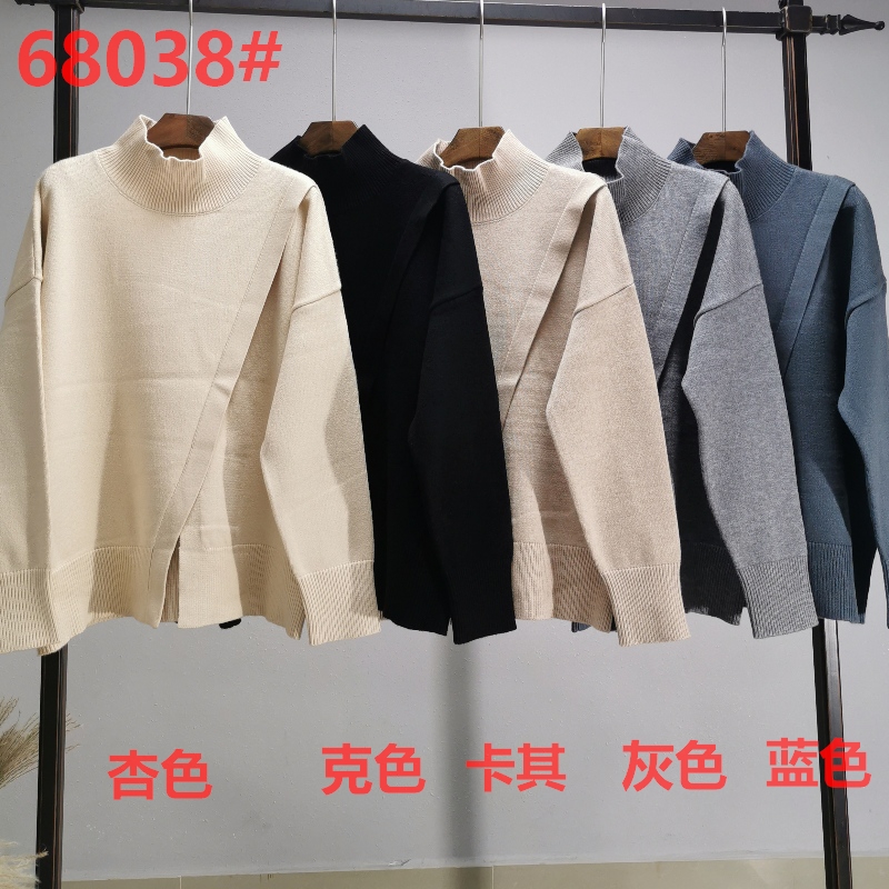 Μοντέρνα τάση casual joker Ίδρυμα υψηλό λαιμό knit split single top 68038#