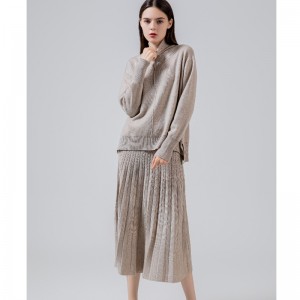 Μόδα τάσεις casual ευέλικτο αέρα πλεκτό πτυχωτό φούστα σύνολο δύο τεμαχίων 69022#