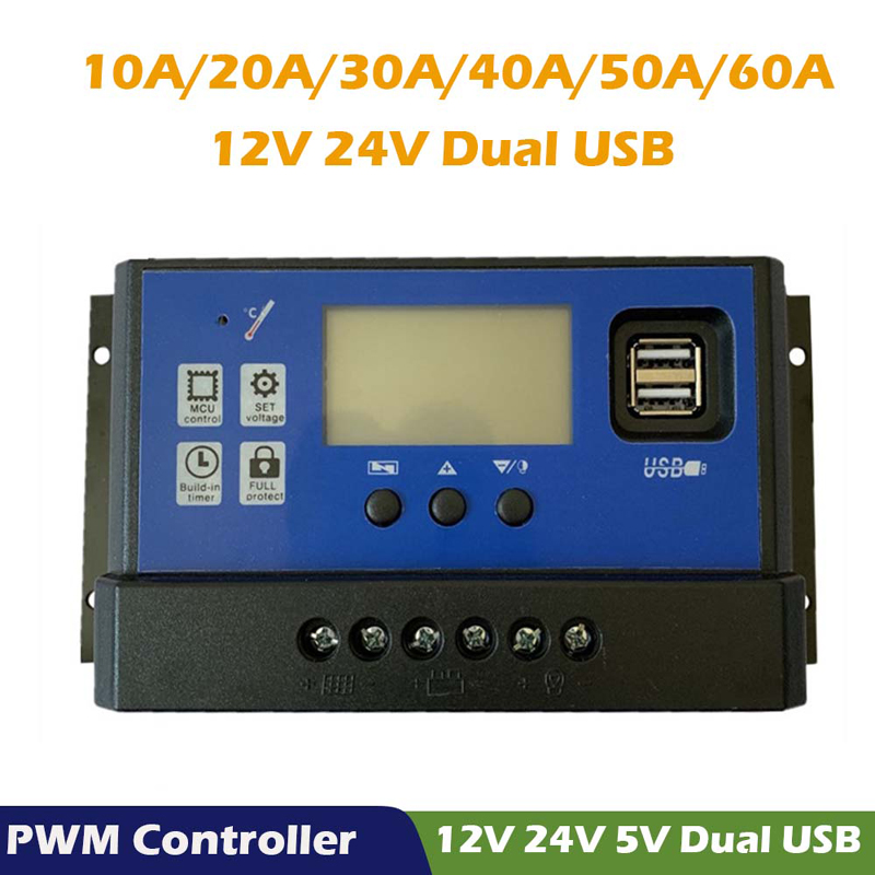 PWM Solar Clanger Controller 60A 50a 40A 30A 30A 10A 10A Φορτιστής μπαταρίας 24V Φορτιστής μπαταρίας LCD DUAL ISB Solar Regulator Max 50V PV εισόδου