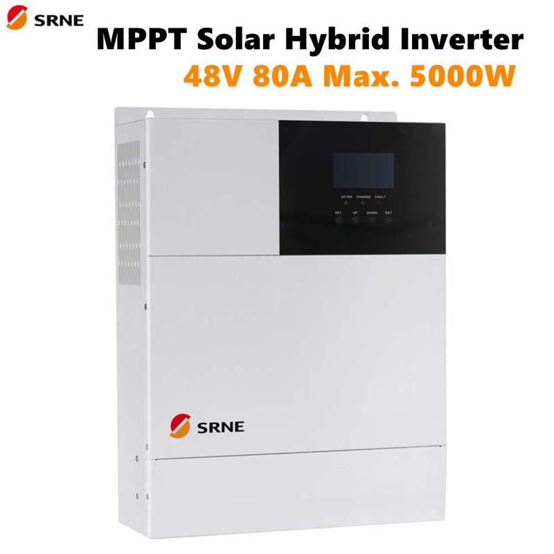 Srne MPPT MAX 5000W ηλιακό υβριδικό φορτίο φορτίου 80a καθαρό ημιτονοειδές κύμα μετατροπέα 48V 220V PV Φορτία 145V 50Hz 60Hz Auto LCD οθόνη LCD