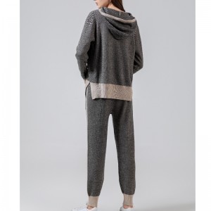 Μοντέρνο περιστασιακό αθλητικό στυλ δεμένη πουλόβερ δύο κομμάτι hoodie σύνολο 69053#