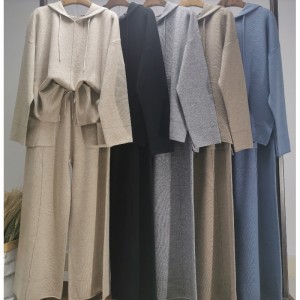 Μοντέρνο περιστασιακό απλό πουλόβερ μαλλί δύο κομμάτι hoodie σύνολο 69056#