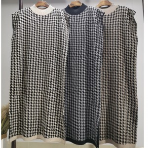 Μοντέρνο περιστασιακό απλό μαλλί πουλόβερ χιλιάδες θήκες πουλιών μισό υψηλό κολάρο γιλέκο φόρεμα 69065#