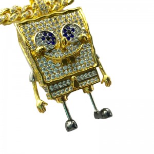Μόδα κινούμενα σχέδια spongebob squarepants inlaid zircon κρεμαστό κόσμημα hip hop δρόμο trend κολιέ