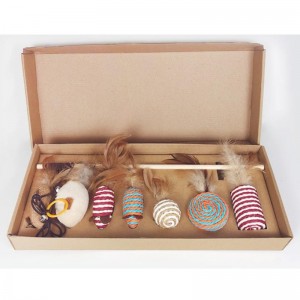 Κατοικίδιο ζώο ξύλινο ράβδος φτερό αστείο γάτα ραβδί συνδυασμό γάτα παιχνίδι σετ κουτί επτά κομμάτι ποντίκι σιζάλ μπάλα αστείο γ...