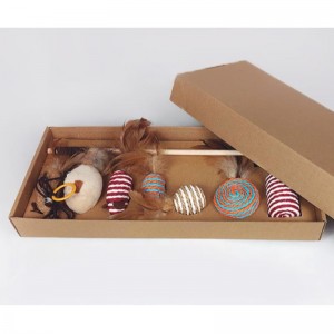 Κατοικίδιο ζώο ξύλινο ράβδος φτερό αστείο γάτα ραβδί συνδυασμό γάτα παιχνίδι σετ κουτί επτά κομμάτι ποντίκι σιζάλ μπάλα αστείο γ...