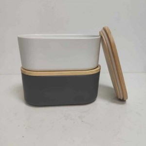 Χονδρικό εμπόριο μακρύς με ξύλινο καπάκι κεραμικά κεραμικά αποθήκευσης δοχείο αποθήκευσης