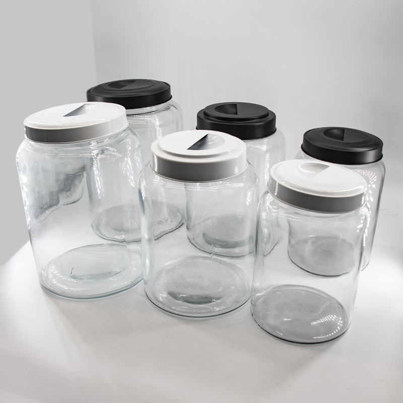 Χονδρικό γυαλί αποθήκευσης γυαλιού αποθήκευσης βάζα που με μεταλλικά καπάκια για κουζίνα