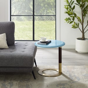 σαλόνι μοντέρνο στρογγυλό τραπέζι καρυδιάς κορυφή από ανοξείδωτο χάλυβα ξύλο καφέ τραπέζι