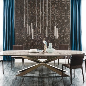 Ιταλικά σχέδια μεταλλικά πόδια μακρά σύγχρονα ορθογώνια πυροσυσσωρευμένη πέτρα τραπεζαρία 10 θέσεις