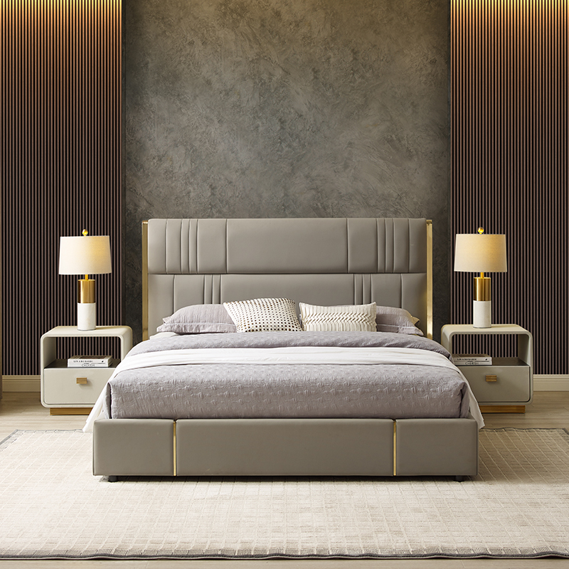 Ιταλικό ξενοδοχείο Μοντέρνο δερμάτινο κρεβάτι 1,8 μ. Διπλό πολυτελές κρεβάτι king size υπνοδωμάτιο έπιπλα