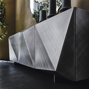 Ιταλικό μοντέρνο χρυσό μεταλλικό γυαλιστερό πλάνο πολυτελές ντουλάπι μπουφέ για τραπεζαρία