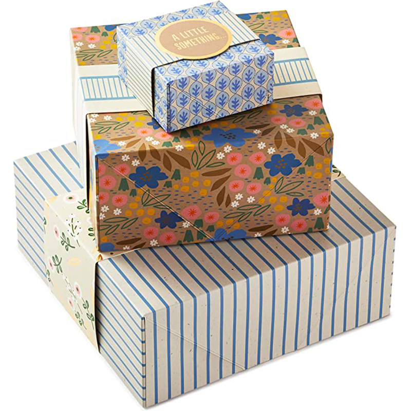 Κουτιά δώρων Hallmark με συγκροτήματα περιτυλίγματος, διάφορα μεγέθη (3-pack: χαριτωμένα λουλούδια και λωρίδες) για γενέθλια, νυφικά ντους, ημέρα μητέρα, καλύτερους φίλους